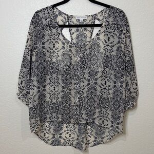Socialite Navy Blue Patterned Blouse